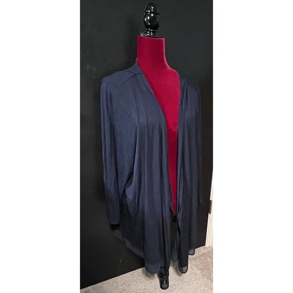 Lane Bryant NWT Navy Size 26/28 Open Front Cardigan Duster Sheer Trim - Picture 2 of 7